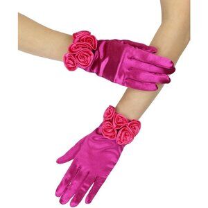 Women's Fuchsia Elegant Floral Satin Short Gloves Wedding Party Accessories